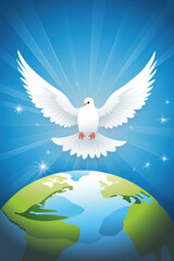 Obraz premium Vertical flowers and dove background with copy space for greeting text