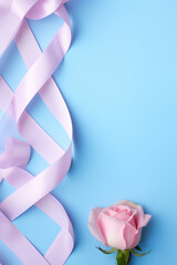Vertical ribbon and flowers background with copy space for text