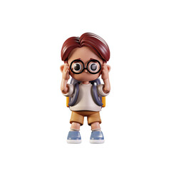 3d Character Student Dizzy Pose. 3d render isolated on transparent backdrop.