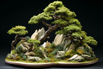 timeless charm: alluring evergreen bonsai 4x scale. Generative AI