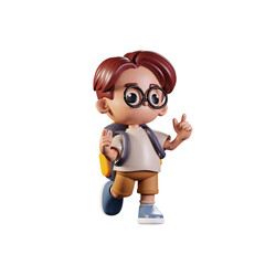 3d Character Student Feeling Happy Pose. 3d render isolated on transparent backdrop.