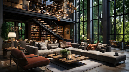 Luxury loft style interior design of modern living room