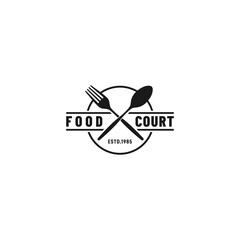 Food court label or Food court logo vector isolated. Best food court label for product, websites, print design, packaging and more about food court.
