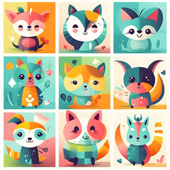 Fototapeta premium Fantastic Cute Animal Party