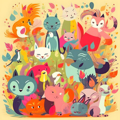 Naklejka premium Fantastic Cute Animal Party