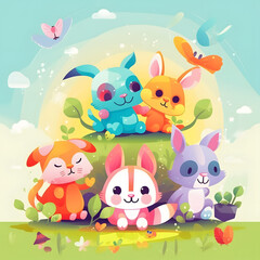 Naklejka premium Fantastic Cute Animal Party