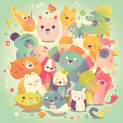 Naklejka premium Fantastic Cute Animal Party