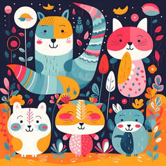 Fototapeta premium Fantastic Cute Animal Party