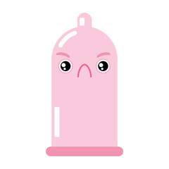 Angry Condom character with face. Safe sex, contraception, preservative. Vector illustration isolated on a white background.