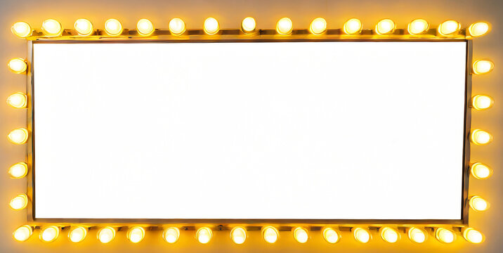 retro billboard sign box or blank shining signboard with glowing yellow neon light bulbs iso 