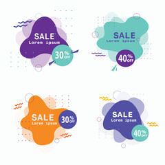 Set of modern abstract vector banners. Flat geometric shapes of different colors with black outline in memphis design style. Amoeba concept. Template ready for use in web or print design.