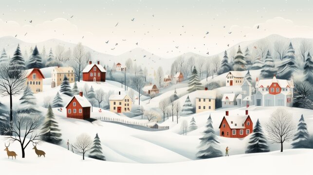 Scandinavian Christmas card. Folk art illustration