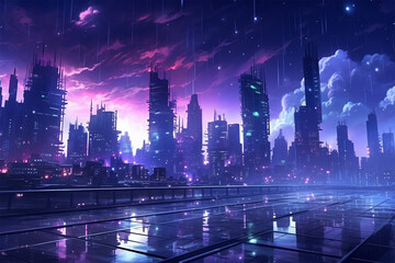 illustration of a developed city view during the rain