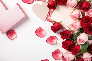 Romantic Setup with Roses, Chocolate, Hearts, and Love Letter

