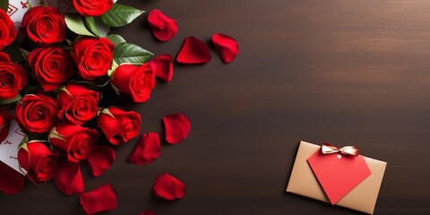 Romantic Setup with Roses, Chocolate, Hearts, and Love Letter

