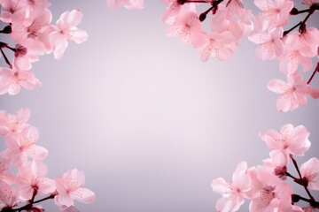 Light and airy pink background framed with sakura flowers