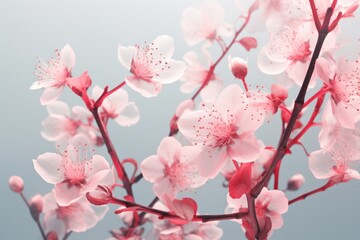Obraz premium Sakura blossom tree branch with flowers against the blue sky background