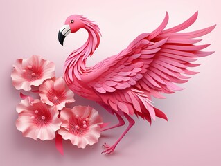 Beautiful Flamingo Illustration with Paper Art Style