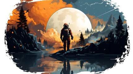 Fototapeta premium Futuristic Vector Art of Astronaut Exploring the Cosmos
