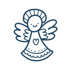 A toy Christmas angel. Hand doodle illustration isolated on a white background. christmas gift