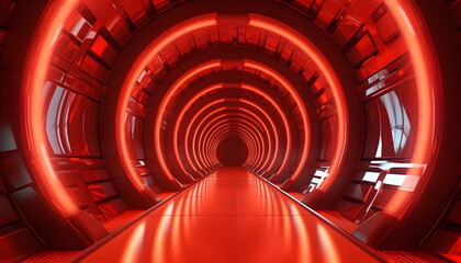 Background neon light frame 3d render design wallpaper and illustration Abstract futuristic red neon light background  Reflective empty room with neon tube.Generative AI