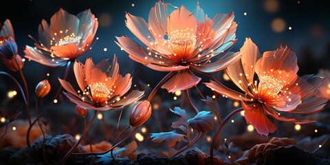 Beautiful Flowers Bloom with Shiny Light Effect