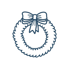Christmas tree wreath. Hand doodle Christmas illustration isolated on a white background.