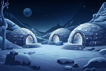 illustration of a beautiful igloo view at night