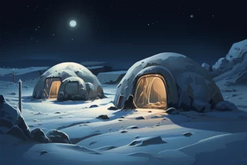 Fotobehang illustration of a beautiful igloo view at night © mursalin 01