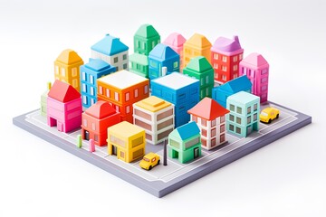 カラフルなキュービック的街並み（3D）楽しい街並みと楽しい暮らし。