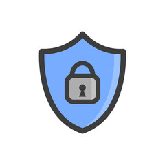Shield icon. Security shield icon, symbol, sign. Shield with padlock, lock