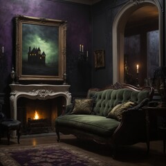Fototapeta premium Mockup frames, Halloween House, Living Room.