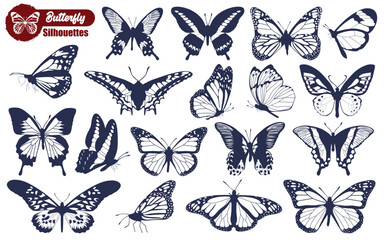 monochrome Butterfly Silhouettes Vector - obrazy, fototapety, plakaty