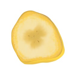 A piece of banana illustration of summer tropical fruits for healthy lifestyle. Cartoon flat icon isolated on white background.