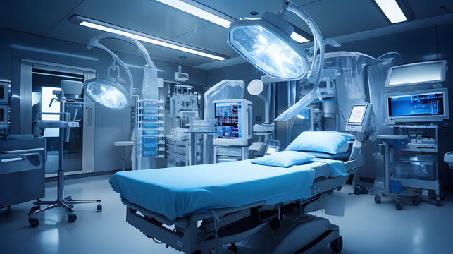 veterinarian surgery in operation room take with art lighting and blue filter