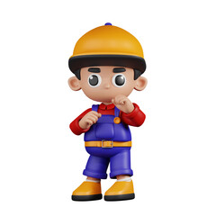 3d Character Mechanic Ready To Fight Pose. 3d render isolated on transparent backdrop.