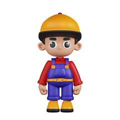 3d Character Mechanic Standing Pose. 3d render isolated on transparent backdrop.