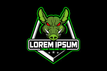 Aggressive and angry Hog cartoon character vector badge logo template