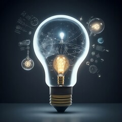 The symbolic connection of a brain-shaped filament in a light bulb.