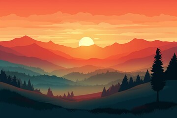 Scenic morning view with hills and sunrise. Generative AI