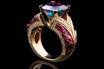 Beautiful designer ring jewelry displaying a stunning gemstone diamond. Generative AI