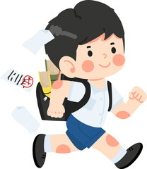 Kid Boy with backpack running to school