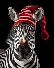 portrait of a funny zebra with a santa hat, suitable for christmas greeting cards - ai-generated