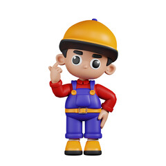 3d Character Mechanic Giving Mini Love Pose. 3d render isolated on transparent backdrop.