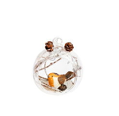 transparent christmas ornament with bird inside on transparent background