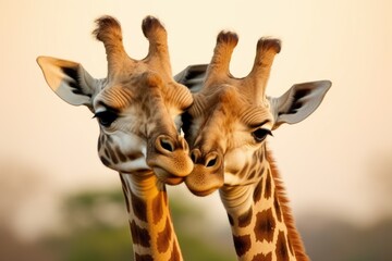 two giraffes touching head to provide solace