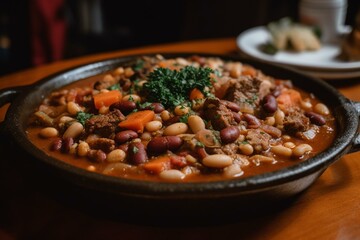 a dish made with beans, meat, and vegetables. Generative AI
