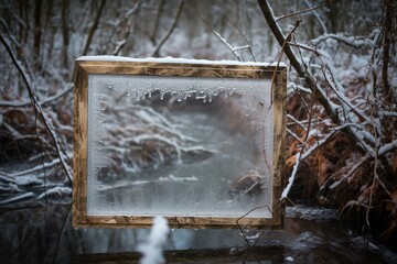 Wintry frame with ice. Generative AI