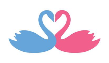 twin swan silhouette love heart shape