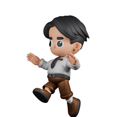 3d Character Businessman Jumping Pose. 3d render isolated on transparent backdrop.